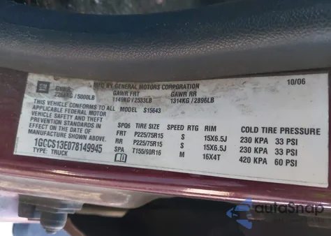 2007 Chevrolet Colorado Lt z USA, uszkodzony, nr VIN 1GCCS13E078149945